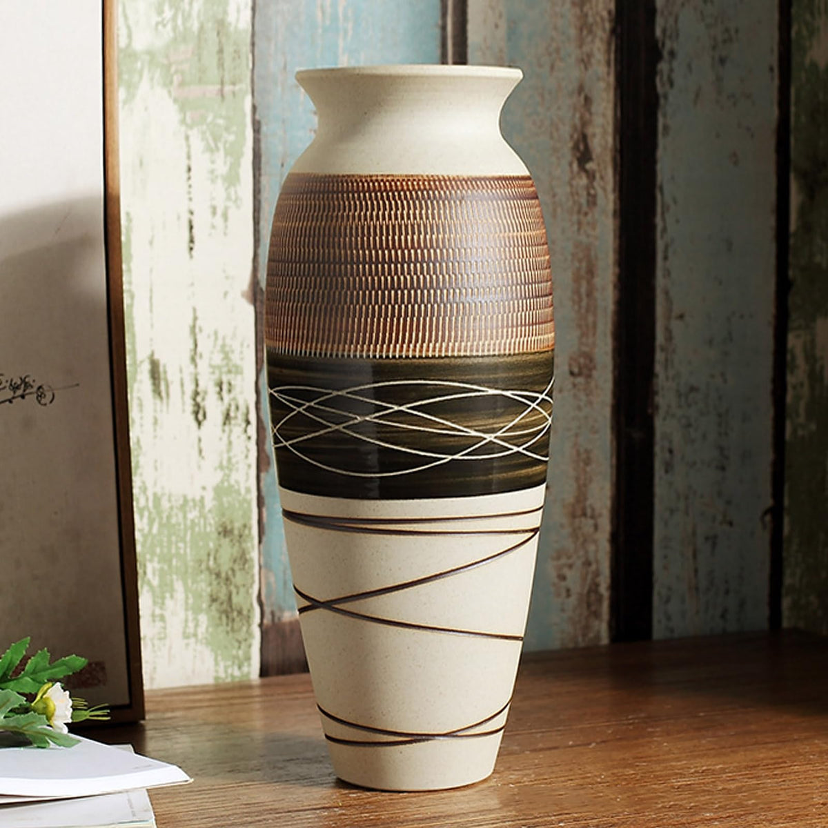 Ceramic Rustic Farmhouse Vase 12.6"