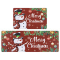 Red Christmas Snowman Kitchen Rugs and Mats Set of 2
