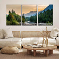 3 Panels Sunset on Mountain Lake Painting