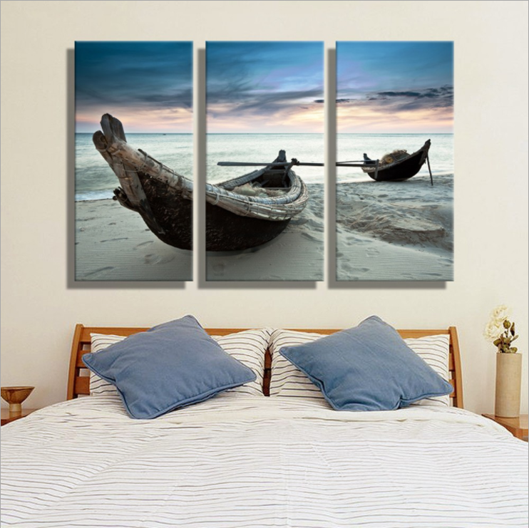 Modern Minimalist Canvas Painting - Three Boat Prints