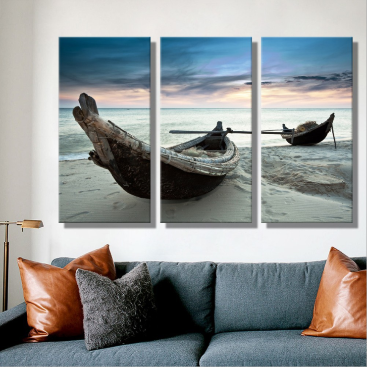 Modern Minimalist Canvas Painting - Three Boat Prints