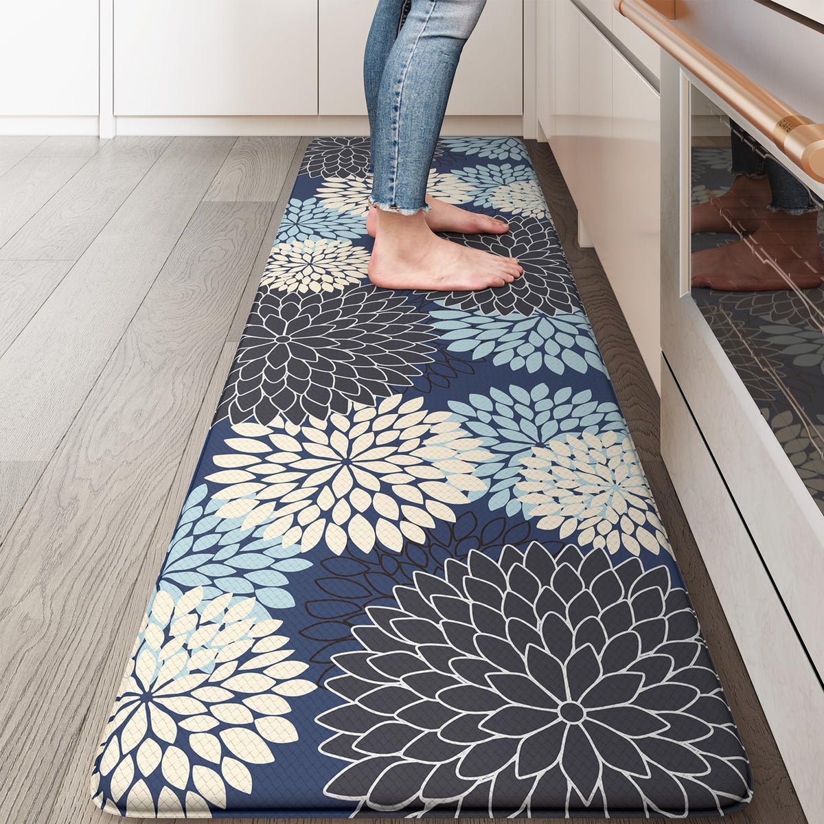 KIMODE Anti Fatigue Kitchen Mat Cushioned Floral Kitchen Runner Non Slip