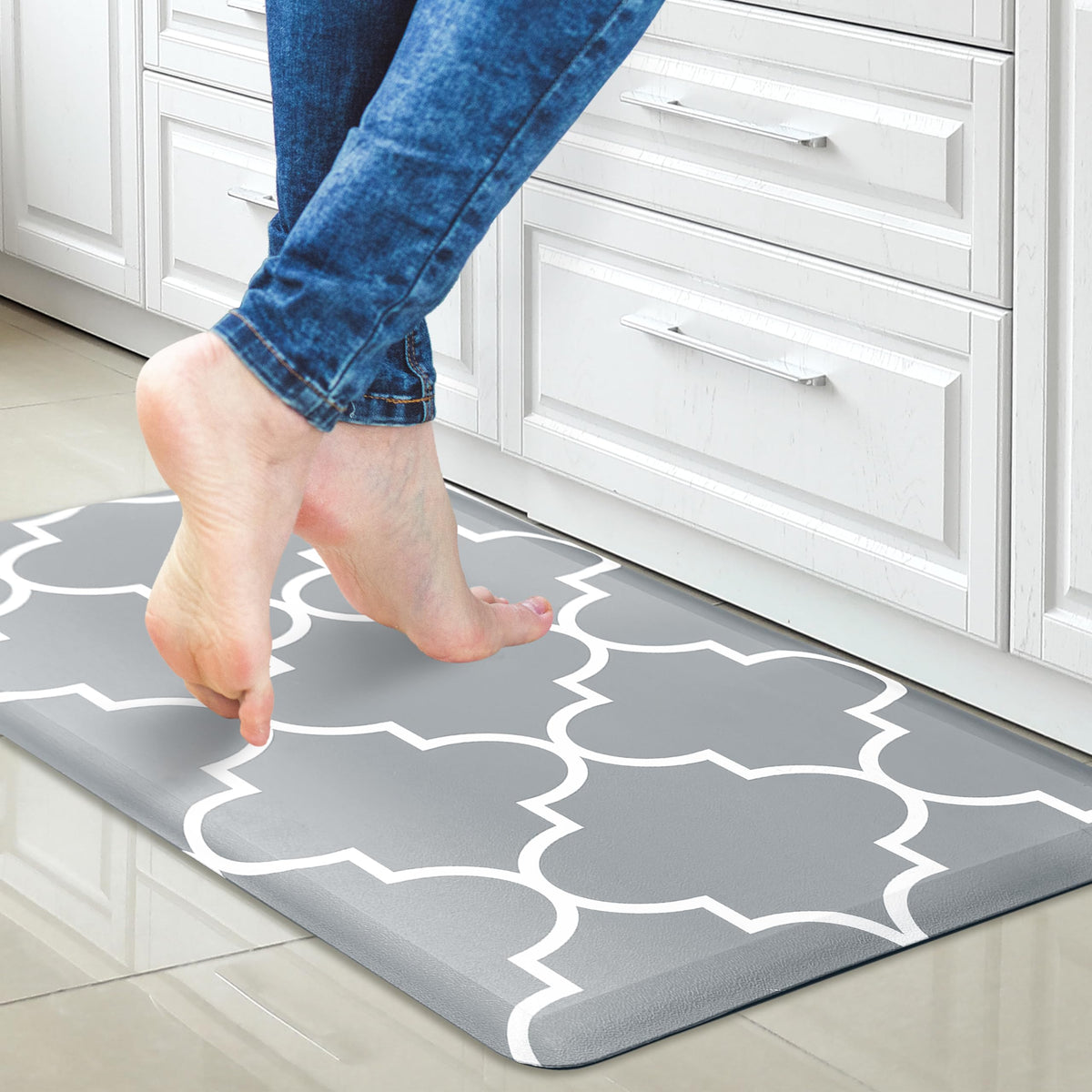 Tititex Boho Stylish Grey Kitchen Mat Cushioned Anti-Fatigue Rug 17.3"x 28" 0.47"